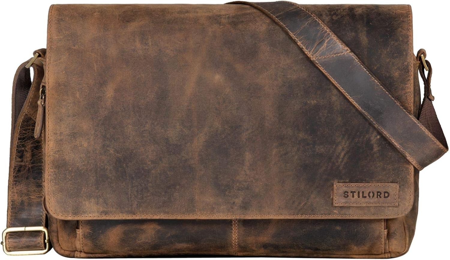 STILORD "Rick" Vintage Shoulder Bag Leather Satchel Bag Laptop Bag 15.6 inches Messenger Bag Genuine Buff-Leather Colour:Calais - Brown - Image 4