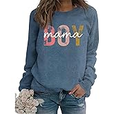 NAKAEOE Boy Mama Sweatshirt Women Boy Mom Long Sleeve Graphic Shirts Funny Mama Crewneck Pullover Tops