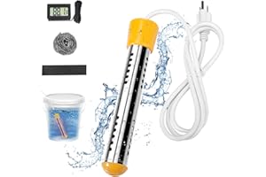 GYPNS Portable Pool Immersion Water Heater for Inflatable Pool Bathtub,Bucket Heater with 304 SS Guard and LCD Thermometer.Auto Power off Function 1500W Heating Rod Heats up to 5 gallons of Water in Minutes