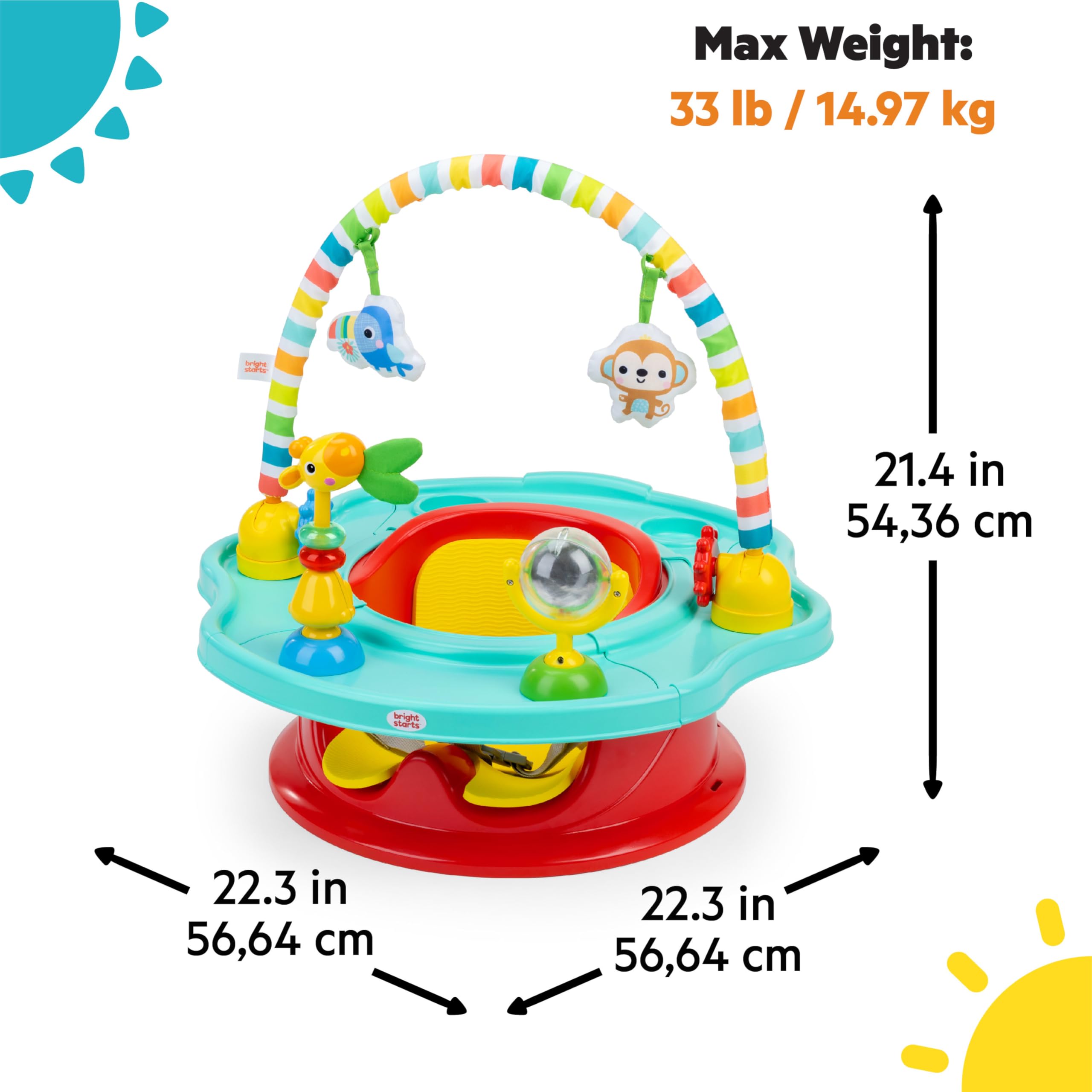 Bright Starts 3-in-1 SuperSeat Playful Paradise, Baby Activity Seat with Toys, Snacking Tray, Booster Seat, BPA Free Tray, Unisex, 6 Months +