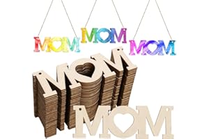Tmflexe Mum 30Pcs Unfinished Wooden Mother's Day Gift Ornaments DIY Craft Mother Birthday Present-30Pack Paintable Blank Natural Mom Cutouts Hanging Wood Slices for Kids Art Crafts DIY Gift for Mom