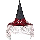 Leuceiy Witch Hat for Women, Halloween Costume Accessory for Adults Party Cosplay, Wizard Hat with Veil