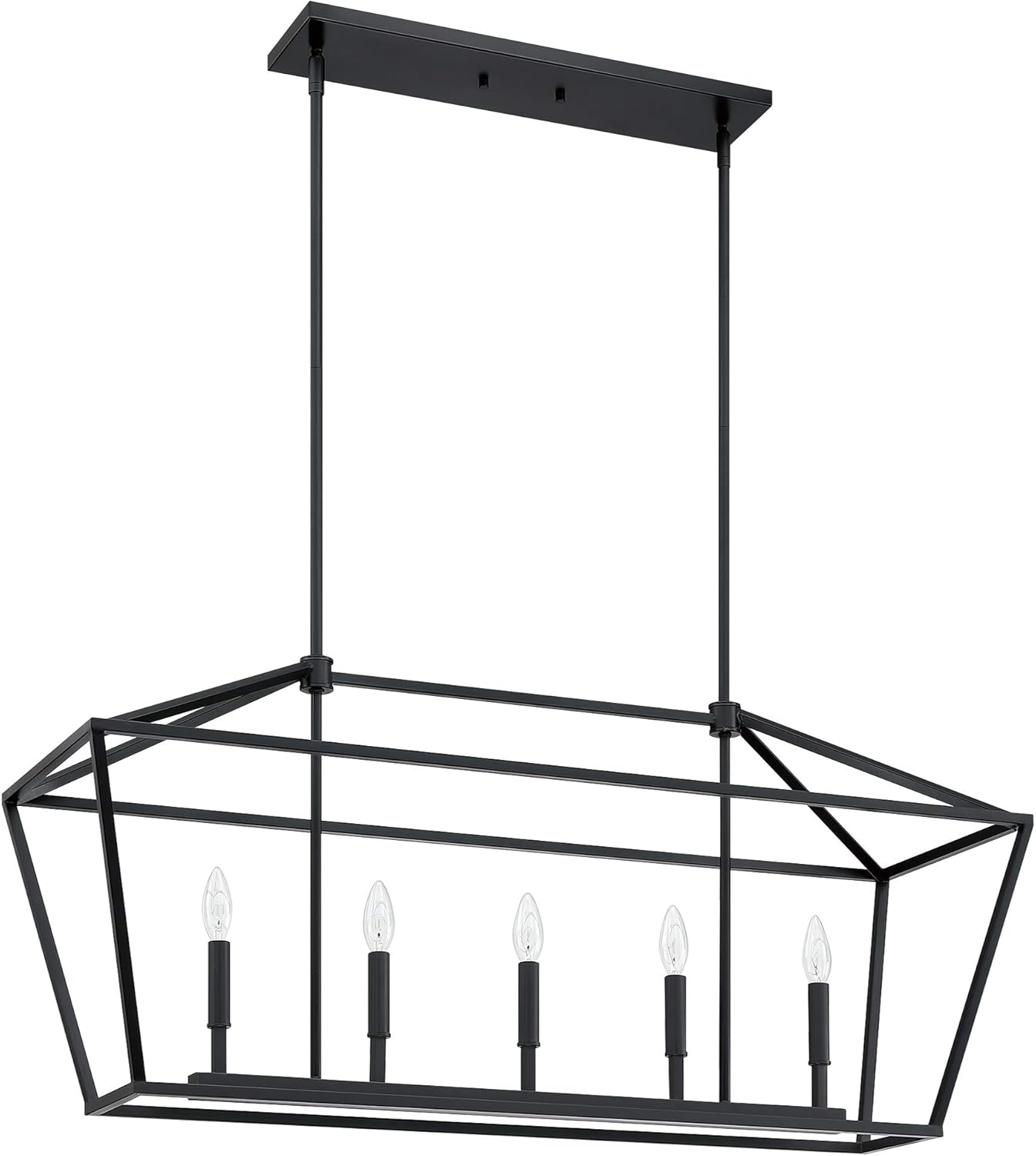 MOTINI 5-Light Kitchen Island Lantern Pendant Linear Chandelier Black Rod Hanging Light 40"x 12"x18.5" - - 