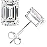 S925 Sterling Silver Stud Earrings Set for Women, Emerald Cut Simulated Diamond Stud Earrings Hypoallergenic CZ Stud Earrings for Women Vermeil White Gold/Gold/Black/Rose Gold 1/3/4 Pairs Earrings Set