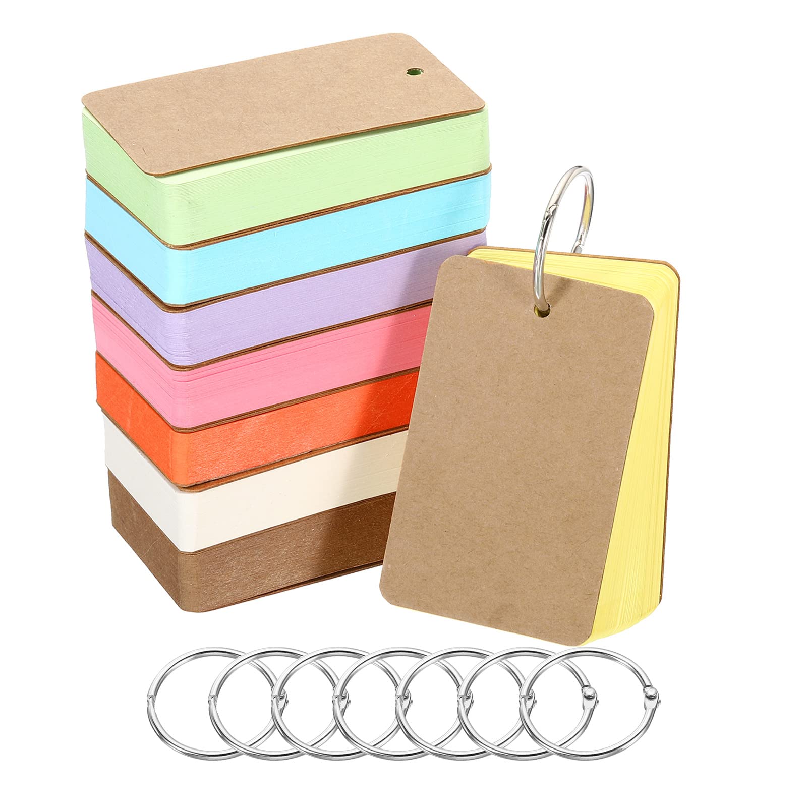 PATIKIL 3.5" x 2" Blank Flash Cards with Rings, 400 Pack Study Cards Index Cards Note Card Pre Hole Punched for Learning Assorted Color