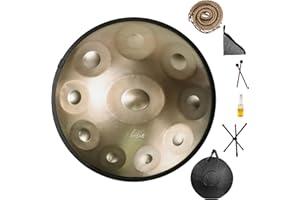 Ebusin Handpan Drum, 22-Inch D Minor 10-Note 440Hz Adult Steel Hand Drums(Gold) with Handpan Drum Bag, 2 Test Mallets, Hand Drum Stand,Music Note Stickers,Maintenance Oil and Wiping Cloth