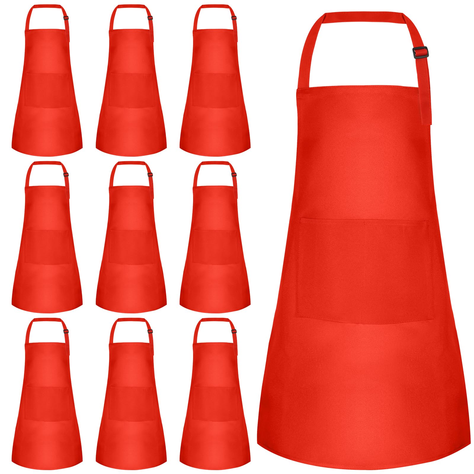 NACHLYNN 10 Pieces Kids Apron Adjustable Toddler Apron with 2 Pockets Kids Painting Aprons for Kids Painting Cooking Baking Crafts Activity (Red)