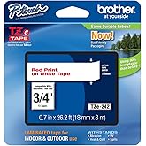 Genuine Brother 3/4" (18mm) Red on White TZe P-Touch Tape for Brother PT-1880, PT1880 Label Maker