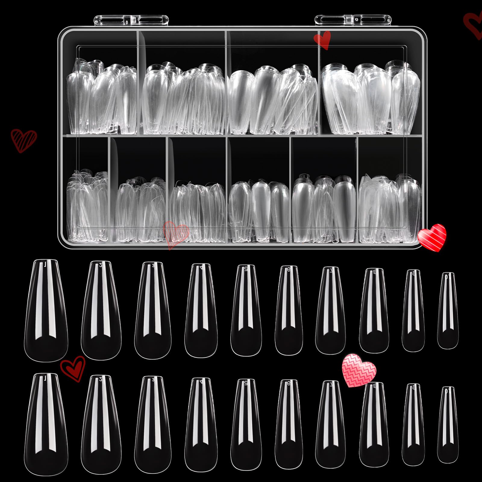 Beetles Acrylic Nails Kit 500Pcs Long Coffin Pre-Shaped Clear Full Cover Soft False Nails, Nail Tips Soak Off Easy Nail Extension Set for DIY Nails Art Home Gift for Women