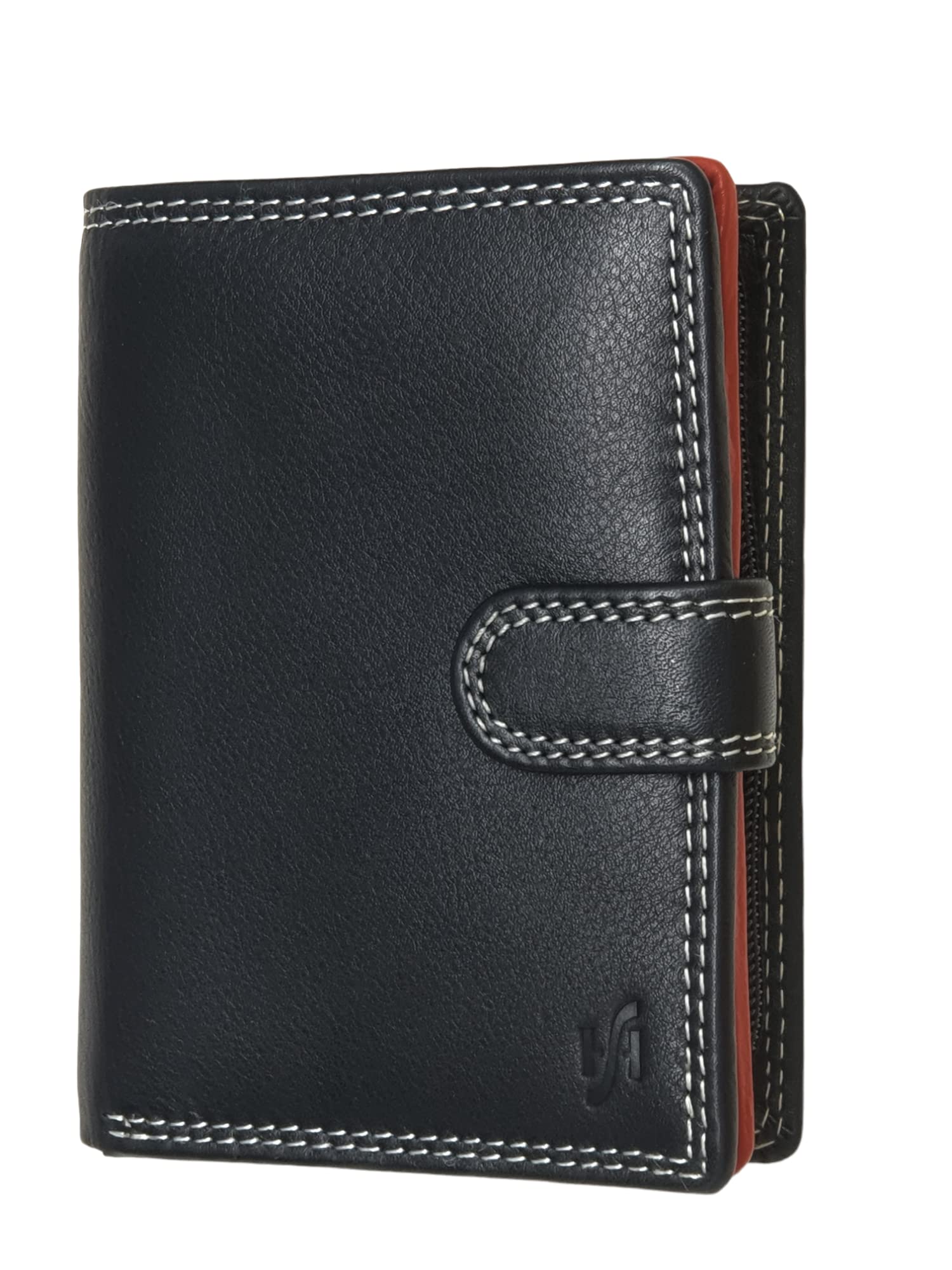 STARHIDE Womens RFID Blocking Compact Soft Leather Multi Coloured Purse with Zip Around Coin Pouch 5535 (Black Multi)