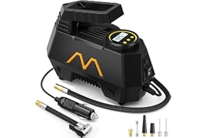 MOTORENBAU Tire Inflator Portable Air Compressor, Air Pump for Car Tires-9.84 Ft Cord,12V DC-Powered Auto Pump with Digital Pressure Gauge,Emergency LED Light, Car Accessories for Motorcycle Bicycle Ball Balloon