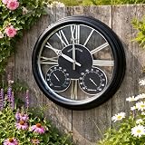 HomeZone Large Vintage Outdoor Clock Thermometer Barometer Weather Station
