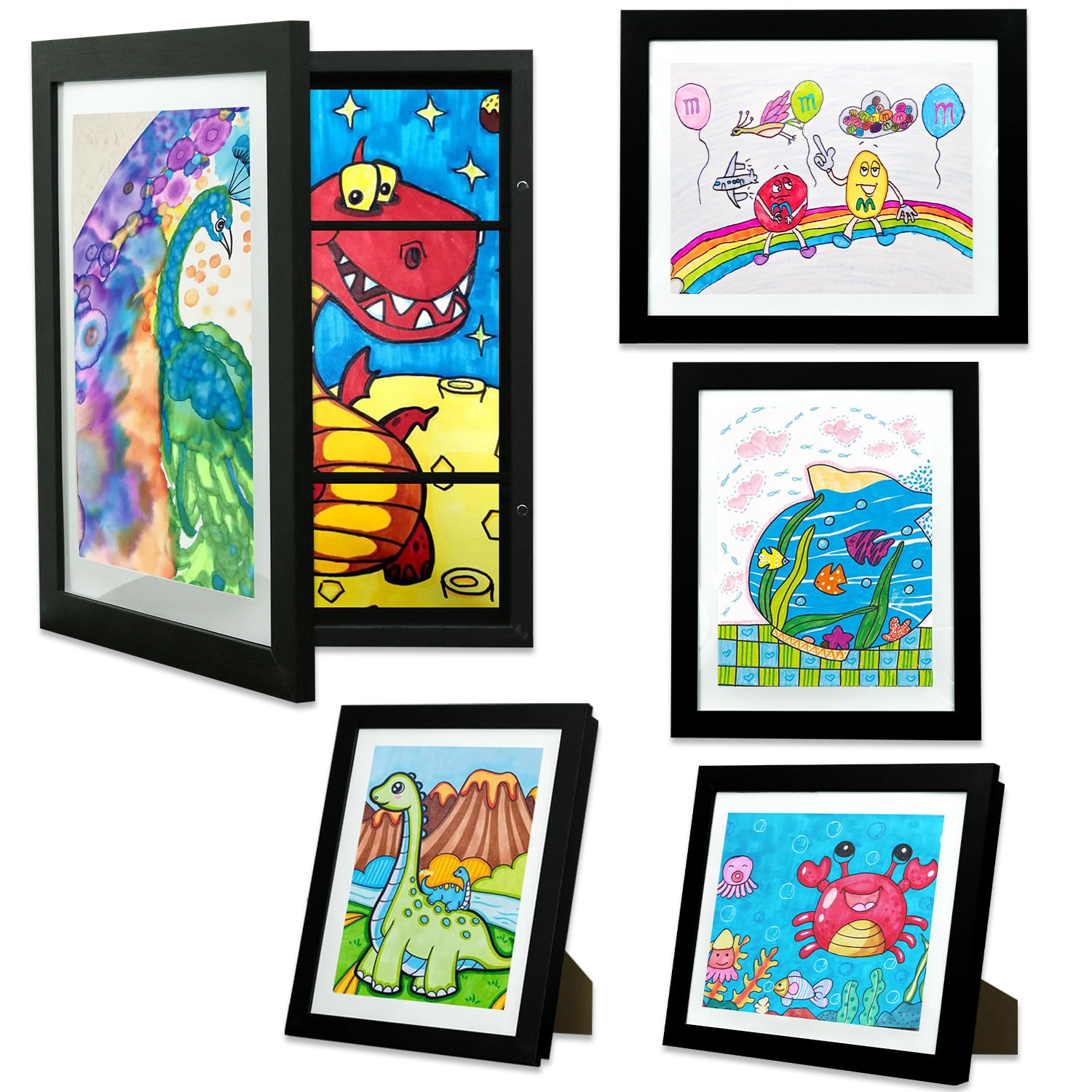 Photo 1 of Layway Art Frames with Stand for Kids Artwork,Front Opening Holds 150 Drawings,10x12.5 with or without Mat Picture Display for Children Art Projects School Home Office (Black-10x12.5-2 Pack)