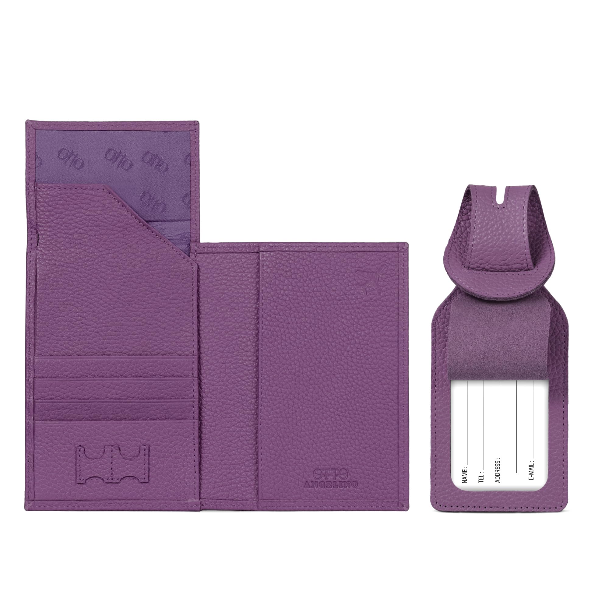 Otto Angelino Real Leather Passport Wallet - RFID Blocking with Ticket Slot and Baggage Tags