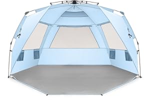 Easthills Outdoors Instant Shader Deluxe XL Beach Tent Easy Up 99" Wide for 4-6 Person Sun Shelter - Extended Zippered Porch Included Blue