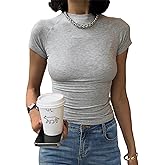 Abardsion Women's Casual Basic Knit Ribbed Tees 2024 Slim Raglan Sleeve Crewneck T Shirts Tops