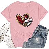 Valentines Shirts for Women Leopard Plaid Love Heart Graphic T Shirt Heart Tees Top for Her
