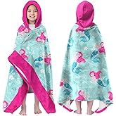 Ritiga Mermaid Girls Beach Towel with Hoodie for Kids Toddlers Age 4-8, Pink Blue Bath Towels Shower Wrap for Girls, Hooded Poncho Beach Blanket for Pool Swimming Cute Wearable Bath Towel for Child