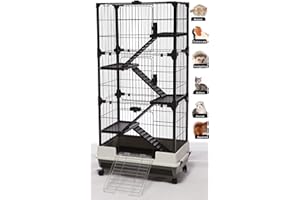 MCAGE Large 5-Tiers Deluxe in/Outdoor Chinchilla Ferret Squirrel Hedgehog Kitten Rabbit Bunny Hutch House Critter Habitat Mesh Floor Easy Clean 2-Inch Deep Pull Out Tray with Rolling Casters