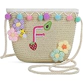 Letter Small Woven Straw Summer Beach Tote Bag for Women 2025,Woven Straw Beach Purse Shoulder Crossbody Bag for Women 2025