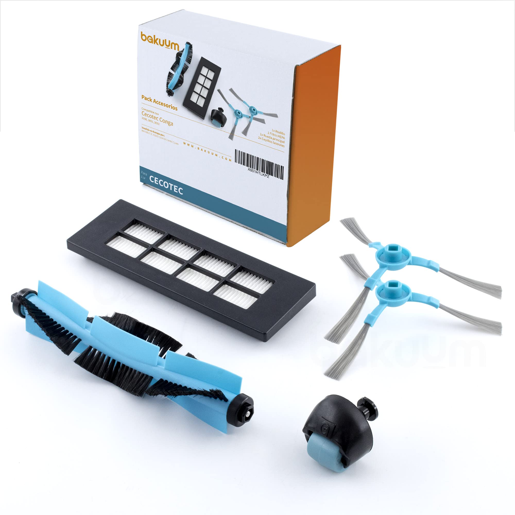 BAKUUM Pack of Accessories Cecotec Conga 3090, x1 Filter x2 Brushes x1 Omnidirectional Wheel x1 Roller Conga 3090 3091 3092