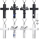 Yinkin 8 Pcs Urn Necklace for Ashes Cremation Cross Necklace Stainless Steel Cremation Jewelry Ashes Memorial Jewelry for Men Women