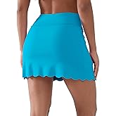YIPINK Women’s Tennis Skirt with Pockets, Quick-Dry Scalloped Hem Sport Skort with Built-in Shorts for Golf Running Workout