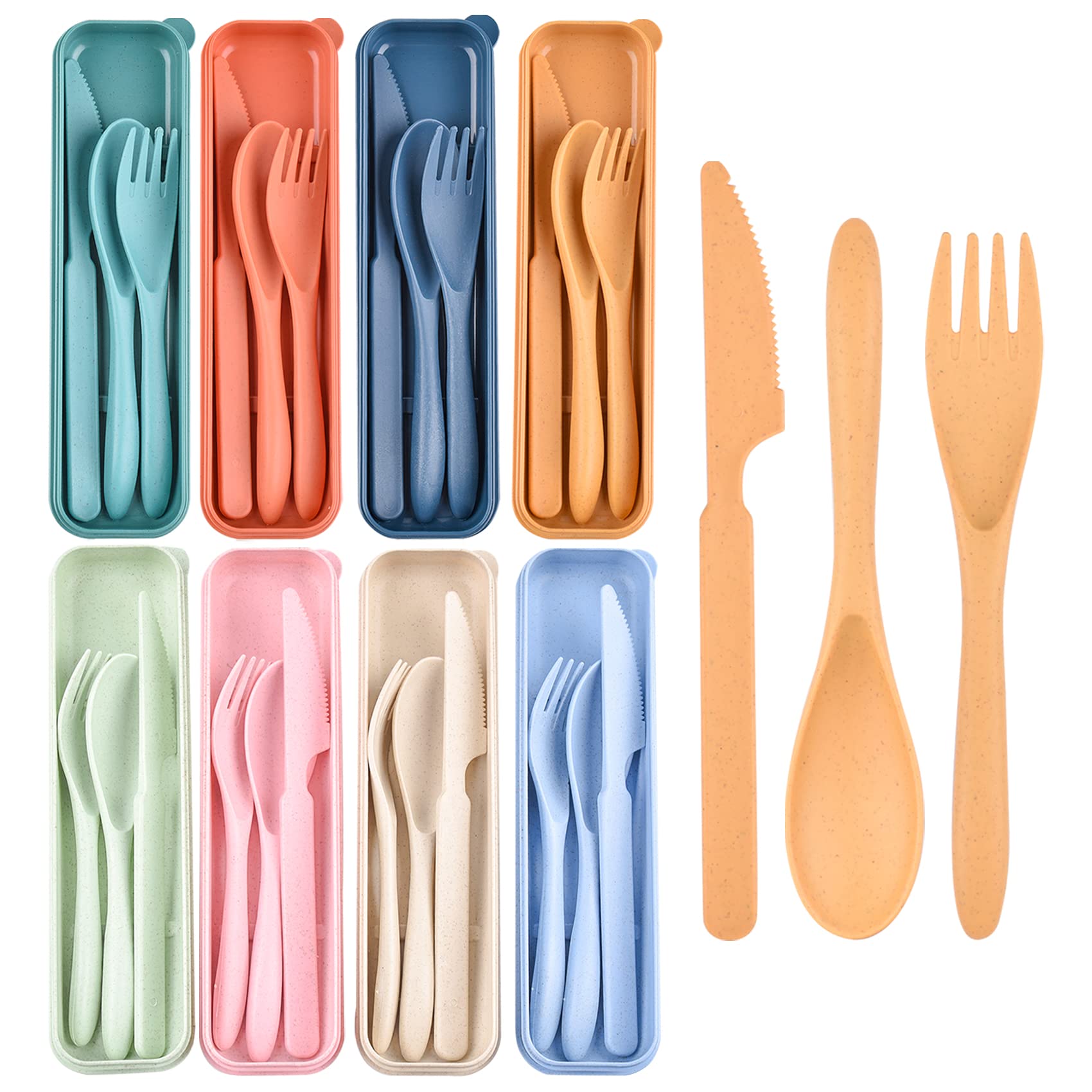 8 Color Travel Utensil Set with Case, Reusable