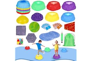 IVENRXIU Stepping Stones for Kids, Light Up Stepping Stones Kit with Balance Pods, Flat Textured Mat, Non Slip Mat, Spinner, Obstacle Course Balance Training Sensory Toys for Kids Indoor Outdoor Play