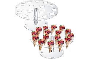 Peohud 2 Pack Ice Cream Cone Holder, 16 Holes Acrylic Ice Cream Cone Display Stand, Clear Waffle Hand Roll Sushi Display Rack for Weddings, Birthday Parties, Anniversaries, Round