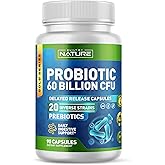 Built by Nature Probiotic 60 Billion CFU – 20 Strains + Prebiotics – Immune & Digestive Support – for Women & Men – Delayed Release Capsules, Shelf Stable – 3 Month Supply - 90 Capsules