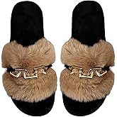 Verdusa Women's Fuzzy Slippers Cozy Plush Home Slippers Chain Decor Furry Open Toe House Shoes