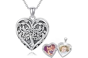 SOULMEET Personalized Tree of Life/Palm Tree Heart Locket Silver Necklace That Holds 1 or 2 Pictures Memorial Vintage Photo L