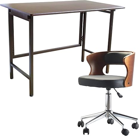 Amazon Co Jp North Orange デスク チェア セット 折りたたみ ウォールナット 2点 在宅 デスク 木製 レザー オフィス チェア キャスター付き Orga ホーム キッチン