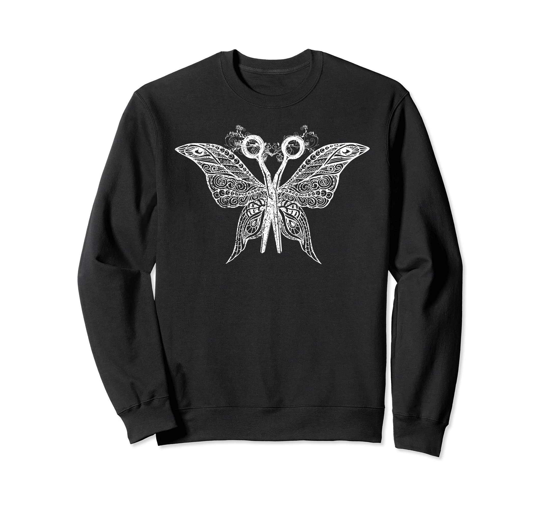 Hairdresser Goth Girl Hustler Butterfly Tattoo Art Scissors Sweatshirt