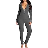 Nicoxijia Women's V Neck Long Sleeve Jumpsuit One Piece Bodycon Pajamas Rompers Overall Sleepwear Loungewear