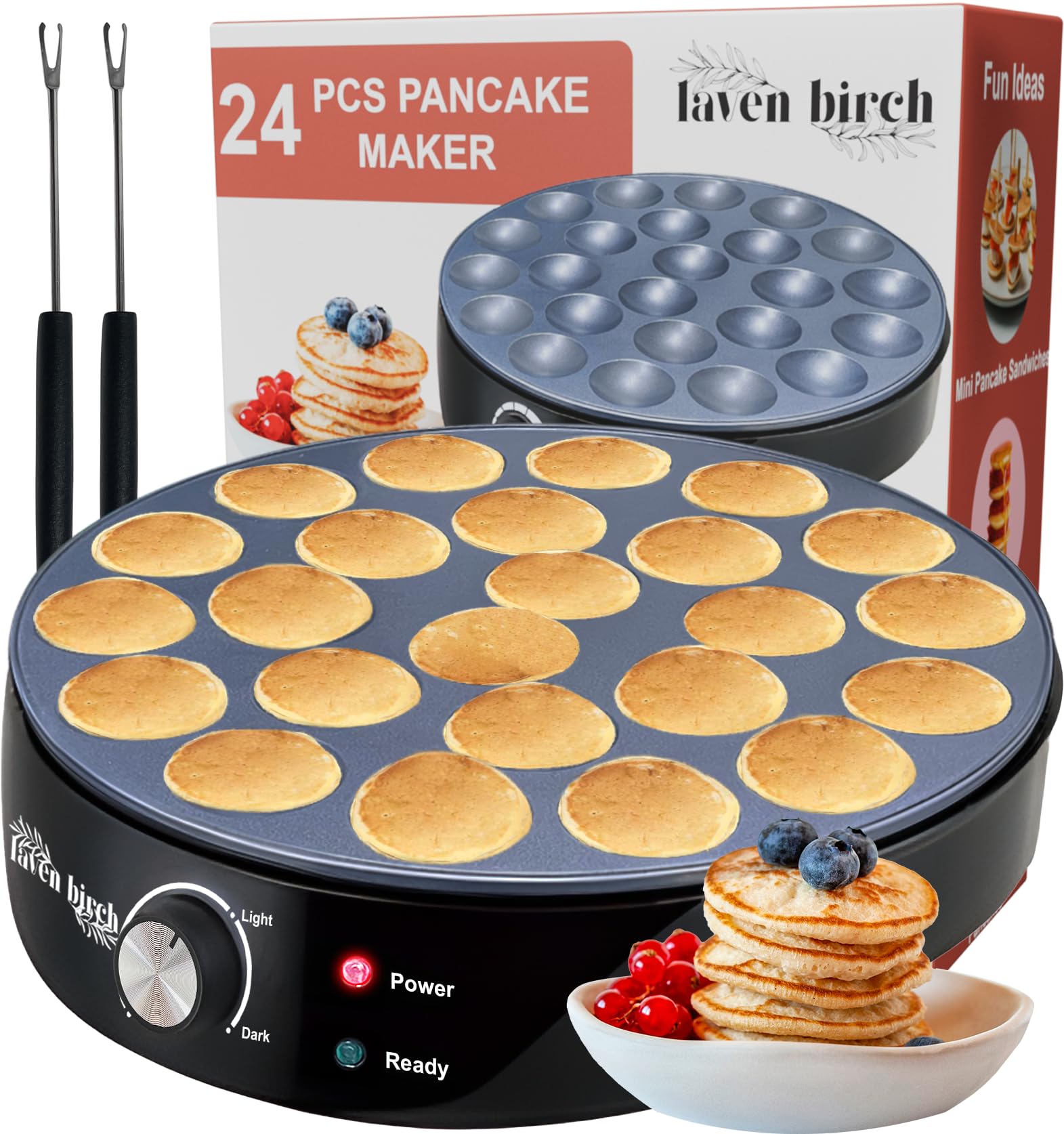 Photo 1 of 24PCS Mini Pancake Maker Machine, Nonstick Electric Dutch Pancakes Griddle, Adjustable Heat Multi-Use Poffertjes Pan, Simple & Easy Baker for Home and Restaurants, Perfect for Breakfast & Desserts