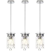 LOCLGPM Crystal Pendant Light,Modern Kitchen Island Pendant,3 Pack Pendant Lights for Kitchen Island,Adjustable Chrome Pendant Light for Kitchen Dining Room Bedroom