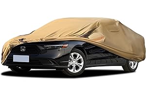FSGRICH Accord Car Cover Waterproof All Weather Compatible with Honda Accord, Outdoor Heavy Duty Anti-UV Car Covers Rain Sun Snow Protection with Zipper and Windproof Buckle(Camel with Brown)