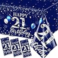 GREHUMOR 3pcs 21st Birthday Tablecloth Silver Blue Happy Birthday Decorations for Men 21 Years Old Birthday Party Supplies Disposable Plastic Waterproof Table Cover Birthday Table Decorations