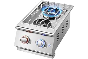 Huishenplus Grilling Side Burners for Outdoor Kitchen, 2 * 15,000BTU Nature Gas Side Burner,Convertible to Liquid Propane, Duty Heavy 304 Stainless Steel, Built-in Double Burner for BBQ Island Grill