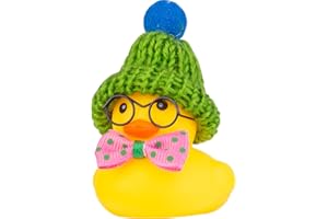 MuMyer Car Rubber Duck Ornament, Winter Duck Car Dashboard Decoration with Mini Beanie Hat Bow Tie and Glasses(C2)