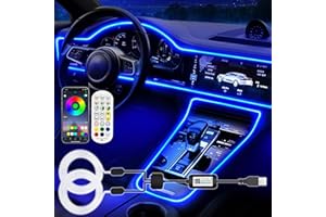 Jushope Interior Car LED Strip Lights, RGB USB Ambient Lighting with Fiber Optic, EL Wire Car Accessories (2 in 1)