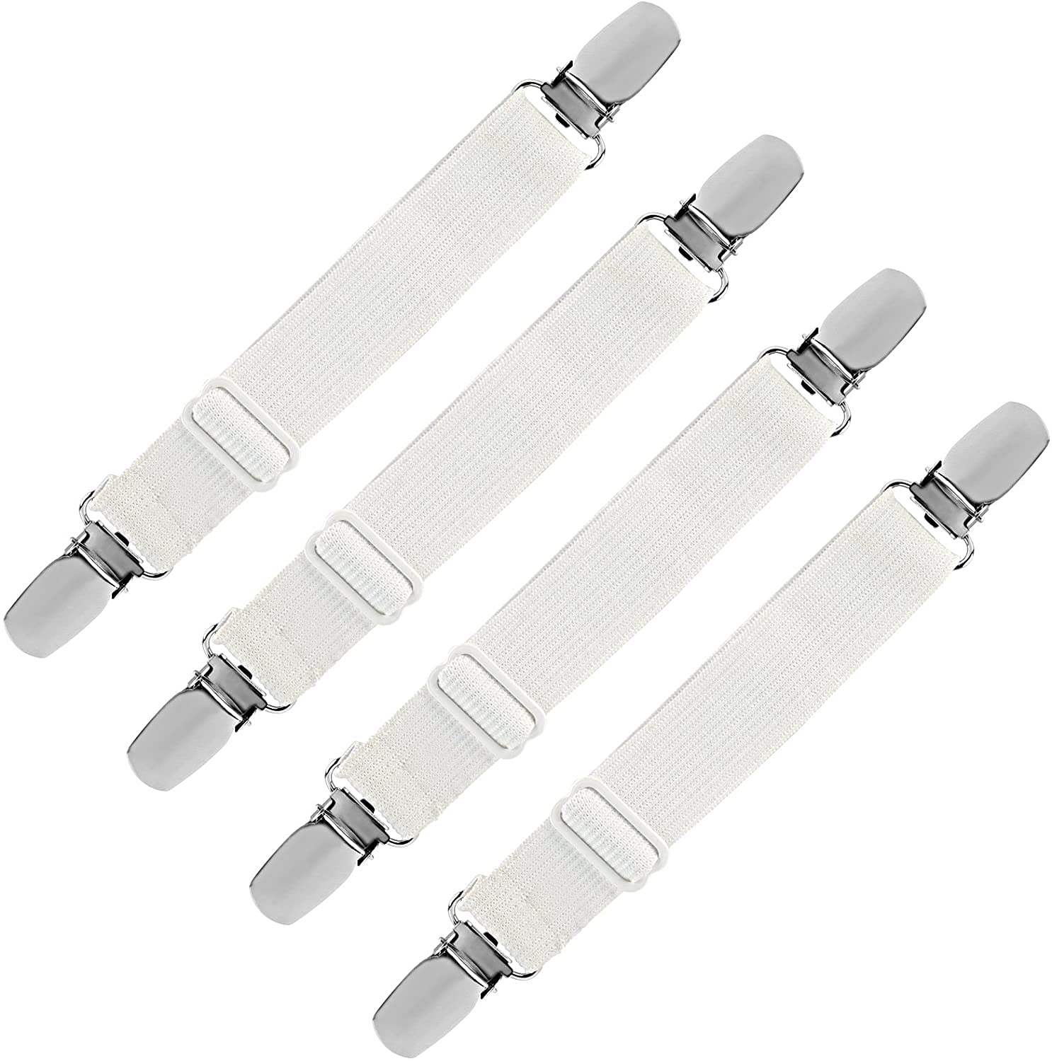 LIHAO 4PCS Bed Sheet Clips Adjustable Mattress Holder Elastic Clips Bed Sheet Fasteners Grippers for Sheets and Ironing Boards(White)