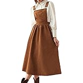 SOMTHRON Women's Corduroy Bib Overall Dress Sleeveless Adjustable Strap A Line Flare Fall Pinafore Midi Jumper Dress