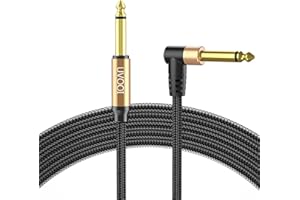 UVOOI Guitar Cable 10 ft, Instrument Cable Braided Male to Male, 1/4 inch Electric Guitar AMP Cord Right Angle 90 Degree Tweed Noiseless for Bass Acoustic Guitar Speaker Amplifier Keyboard Mandolin