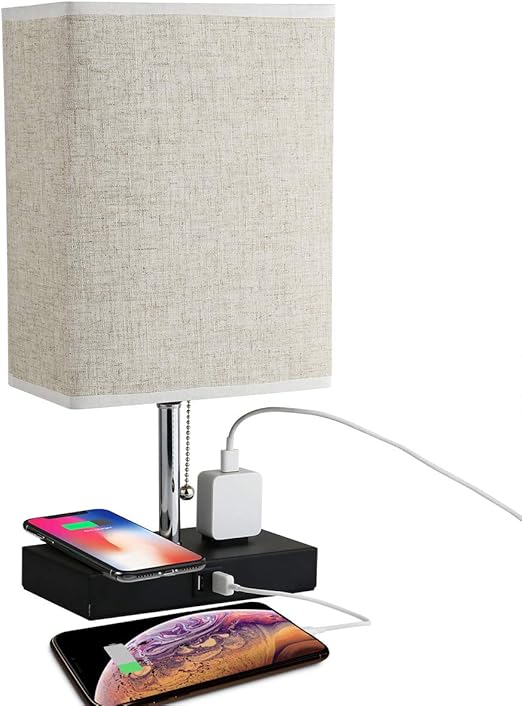 Bedside Table Lamps with Wireless Charging USB Charging Ports and