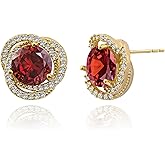 18K Gold Plated Stud Earrings, Crystal with Cubic Zirconia Halo, Hypoallergenic Sterling Silver Post