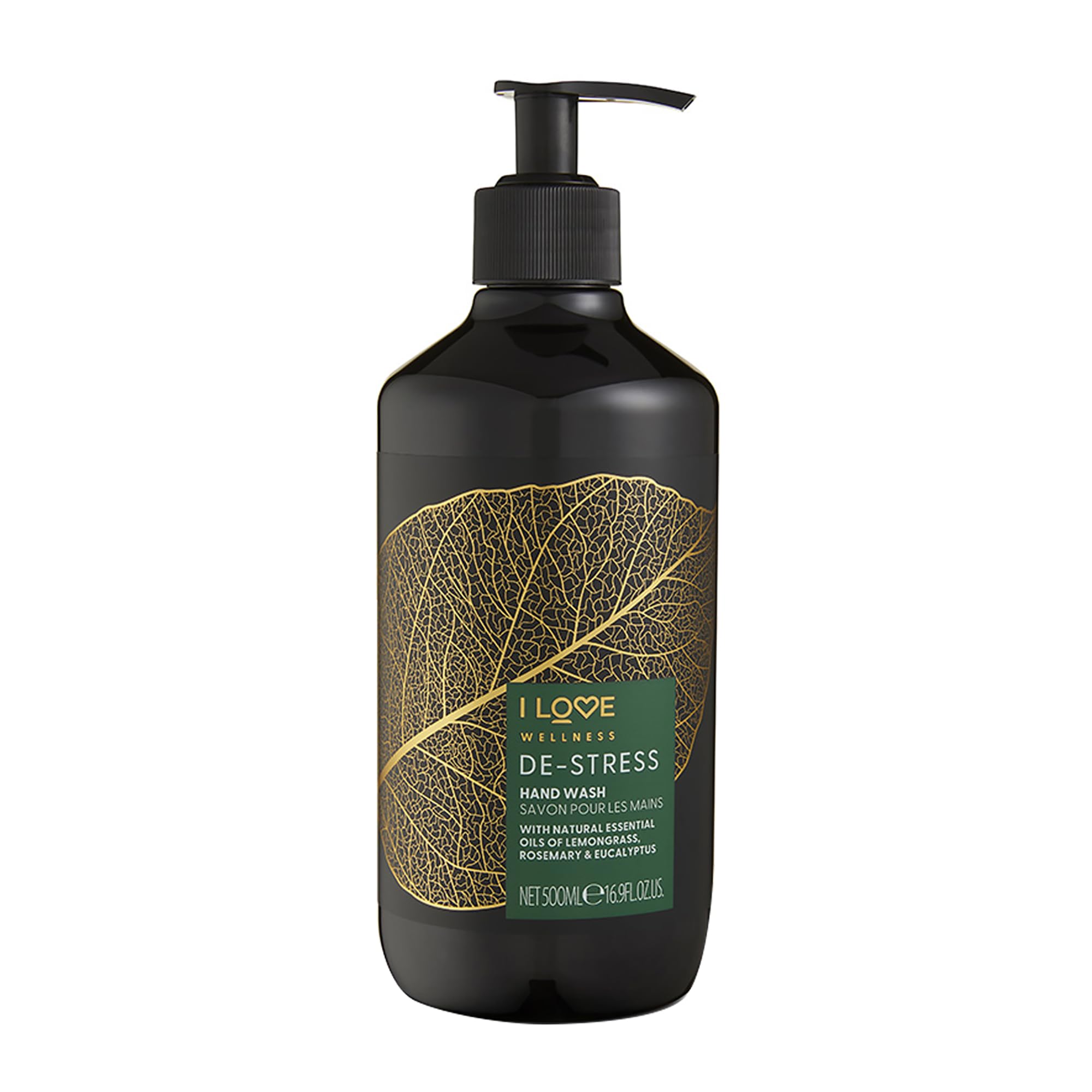 I Love Wellness DESTRESS Hand Wash, Pure Essential Oils Of Lemongrass, Rosemary & Eucalyptus, With Aloe Vera & Vitamin E, Vegetarian & Vegan-Friendly - 500ml