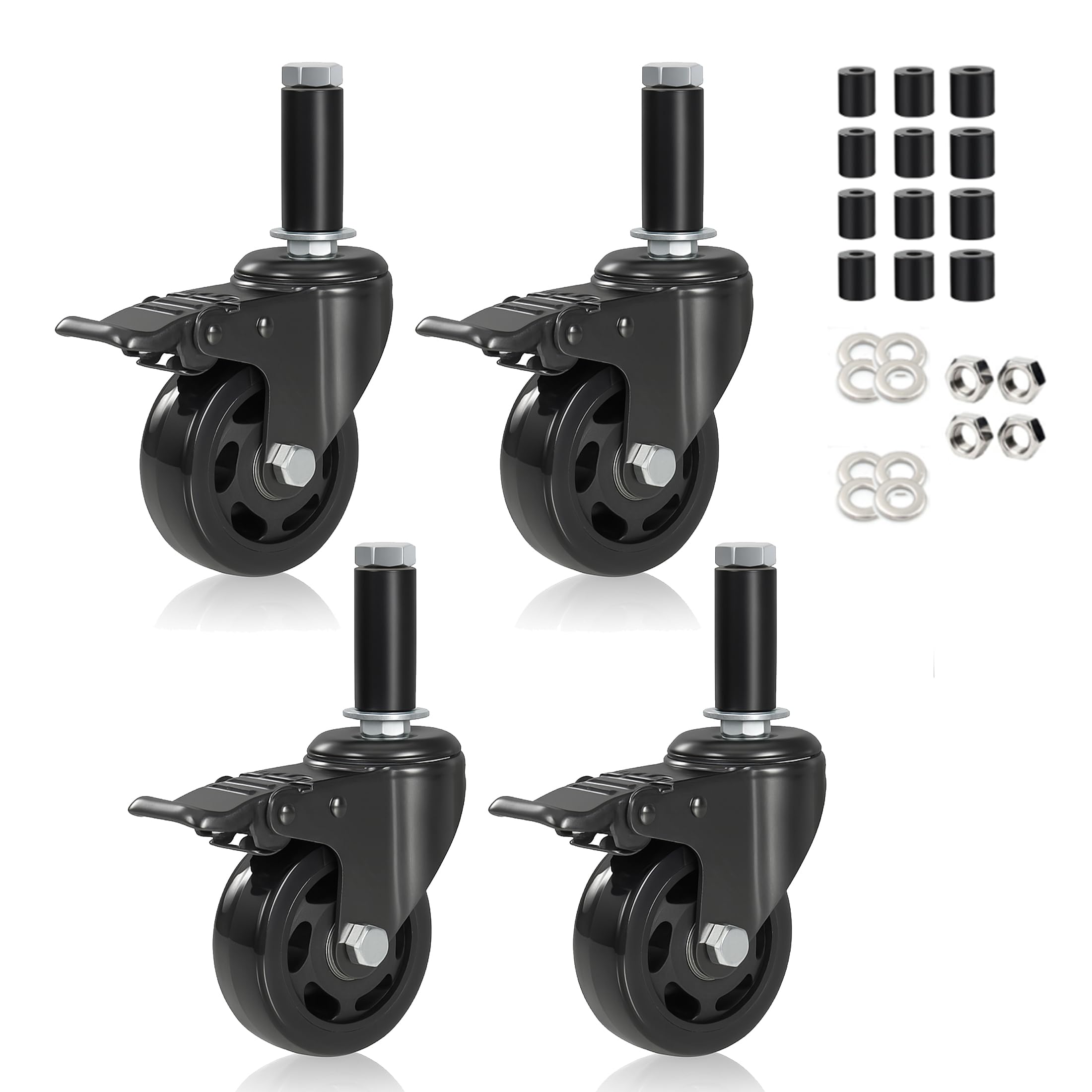 Photo 1 of 3 Inch Prep Table Caster Wheels, Heavy Duty Expanding Stem Casters Fit for 7/8" to 1-5/8"Tube Leg for Stainless Steel Table, Cart, Set of 4